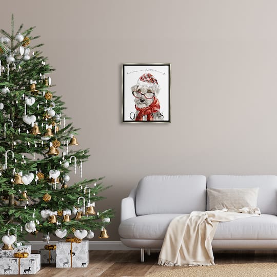 Stupell Industries Have a Fetching Christmas Dog Gold Framed Floater Canvas Wall Art